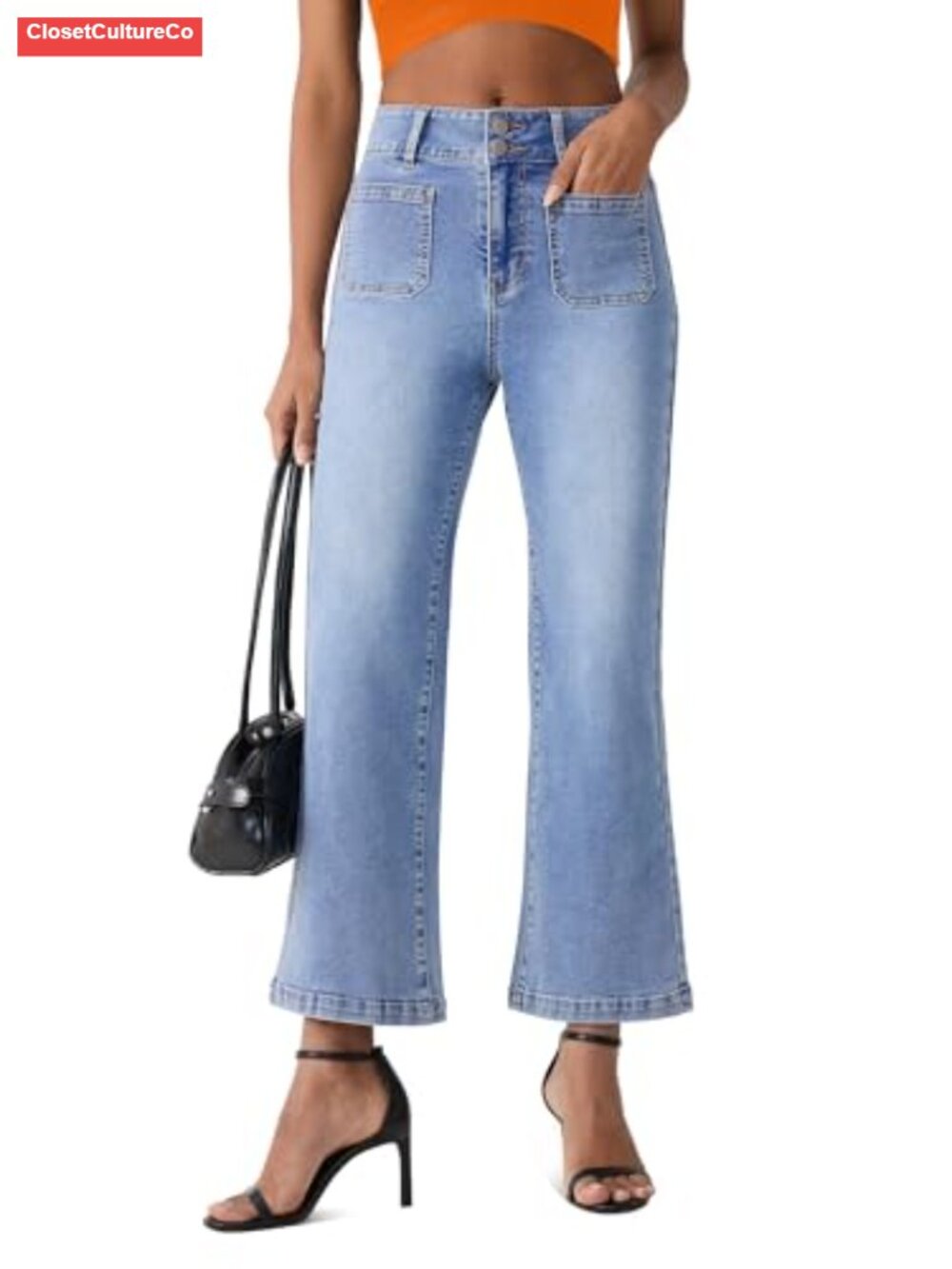 High Waisted Cropped Flare Jeans Wide Leg Denim Pants